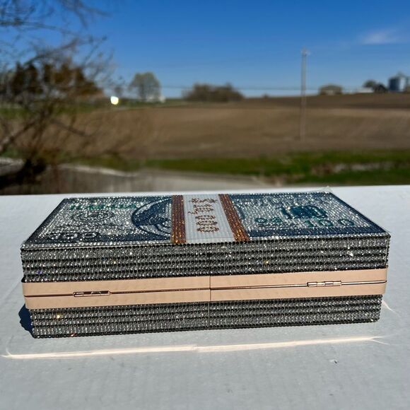 Acrylic Clutch Rhinestone $10,000 Dollar Stack Clutch Crossbody Bag New - Picture 5 of 15